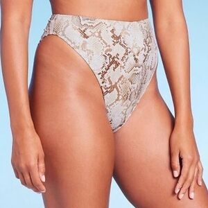 Shade and Shore High Leg Cheeky Bikini Bottom in Neutral Snake Print